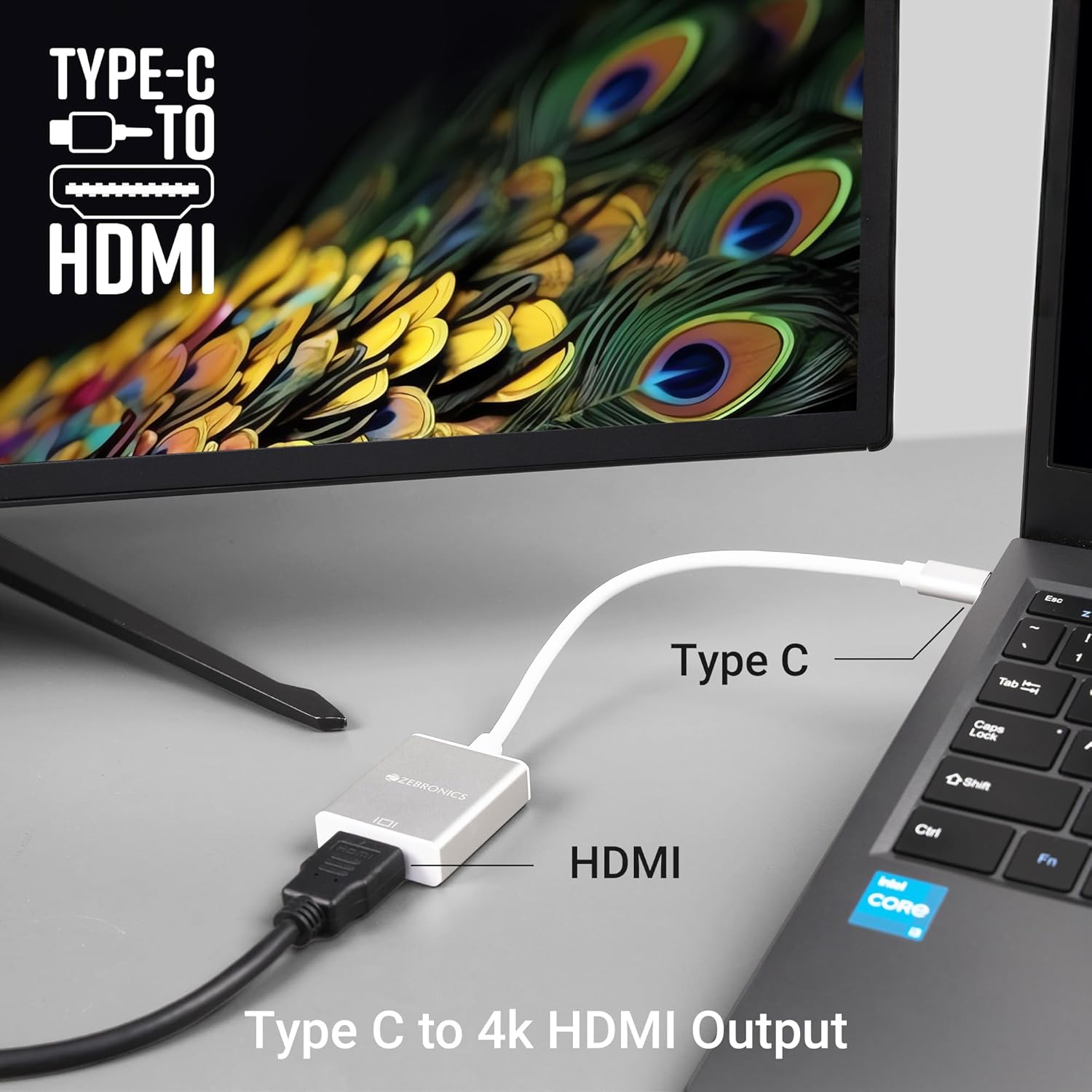 ZEBRONICS TA150H Type C to HDMI Converter HDMI 4K